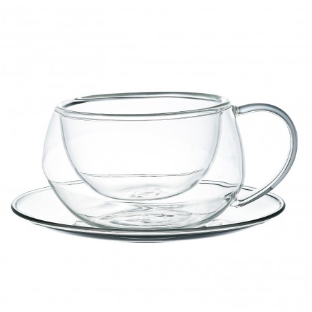 Dvigubo borosilikatinio stiklo puodelis su lėkštele, 200 ml