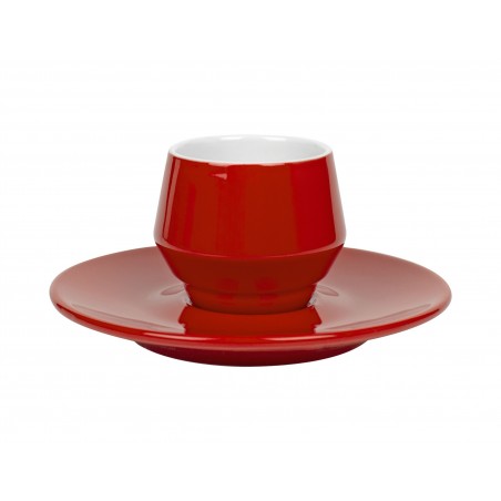 Dvigubo porceliano puodelis su lėkštele MANIKO, 70 ml (raudonas)
