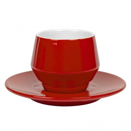 Dvigubo porceliano puodelis su lėkštele MANIKO, 205 ml (raudonas)